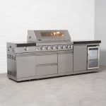 Draco Grills 6 Burner BBQ Modular Outdoor Kitchen with Sear Station and Single Fridge Unit