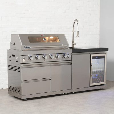 Draco Grills 6 Burner BBQ Modular Outdoor Kitchen with Sink and Fridge Unit