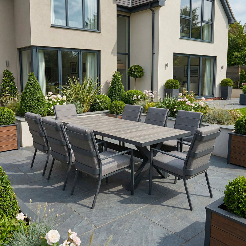 Bracken Outdoors Sydney 8 Seat Rectangular High Back Grey Aluminium Dining Garden Furniture Set - Image 2