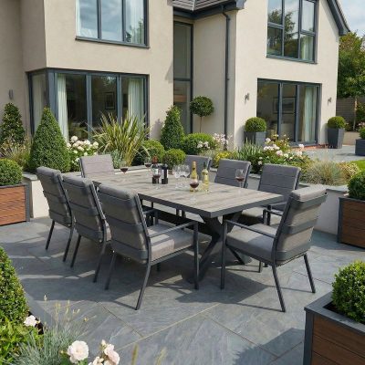 Bracken Outdoors Sydney 8 Seat Rectangular High Back Grey Aluminium Dining Garden Furniture Set