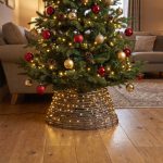 Pre-Lit Christmas Brown Vine Weave Tree Skirt with 400 Warm White LED Micro-Lights