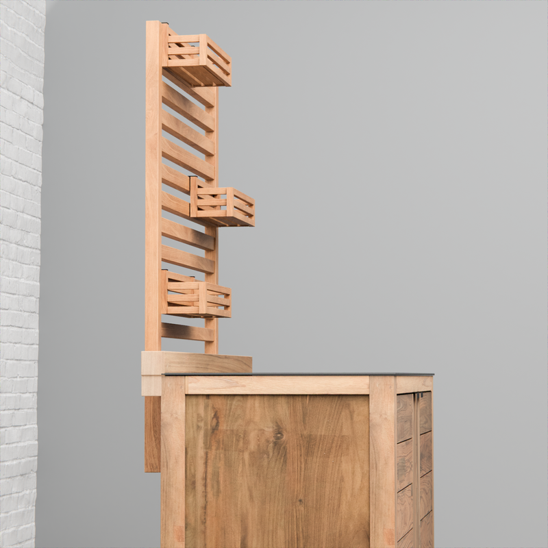 Draco Grills Teak Modular Outdoor Kitchen Add-On Slatted Shelf with Storage Boxes - Image 3