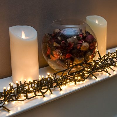 Warm White LED Multi-Function Christmas String Lights with Green Cable 240,360,480,720,960 Bulbs