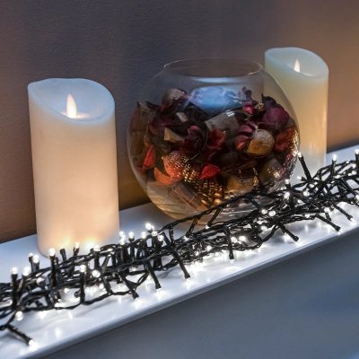 Bright White LED Multi-Function Christmas String Lights with Green Cable 240,360,480,720,960 Bulbs