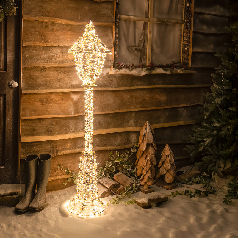 Pre-Lit Christmas Gold Laser Lit Lamp Post 150cm with 720 Warm White LED Micro-Lights - Image 3