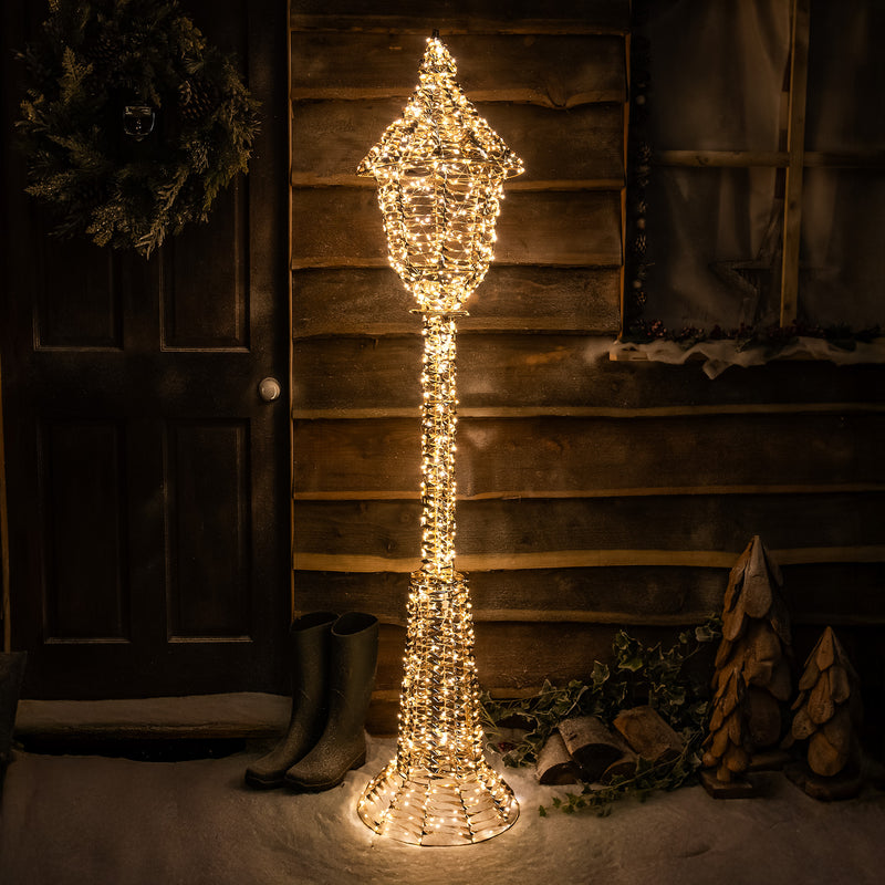 Pre-Lit Christmas Gold Laser 1.8m Lamp Post with Reindeer and Warm White LED Micro-Lights - Image 2