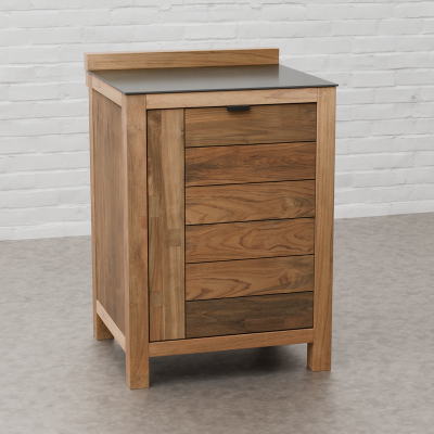 Draco Grills Teak Modular Outdoor Kitchen Single Pull Out Door Unit with Ceramic Top