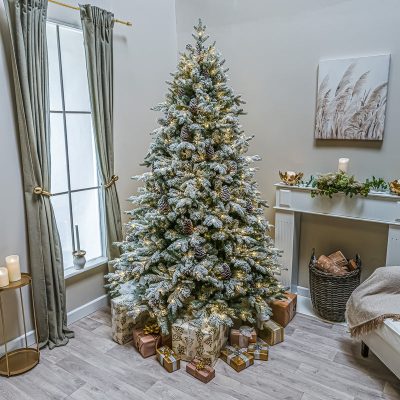 Kensington Fir Artificial Pre-Lit Frosted PE/PVC Christmas Tree 6.5FT, 7.5FT