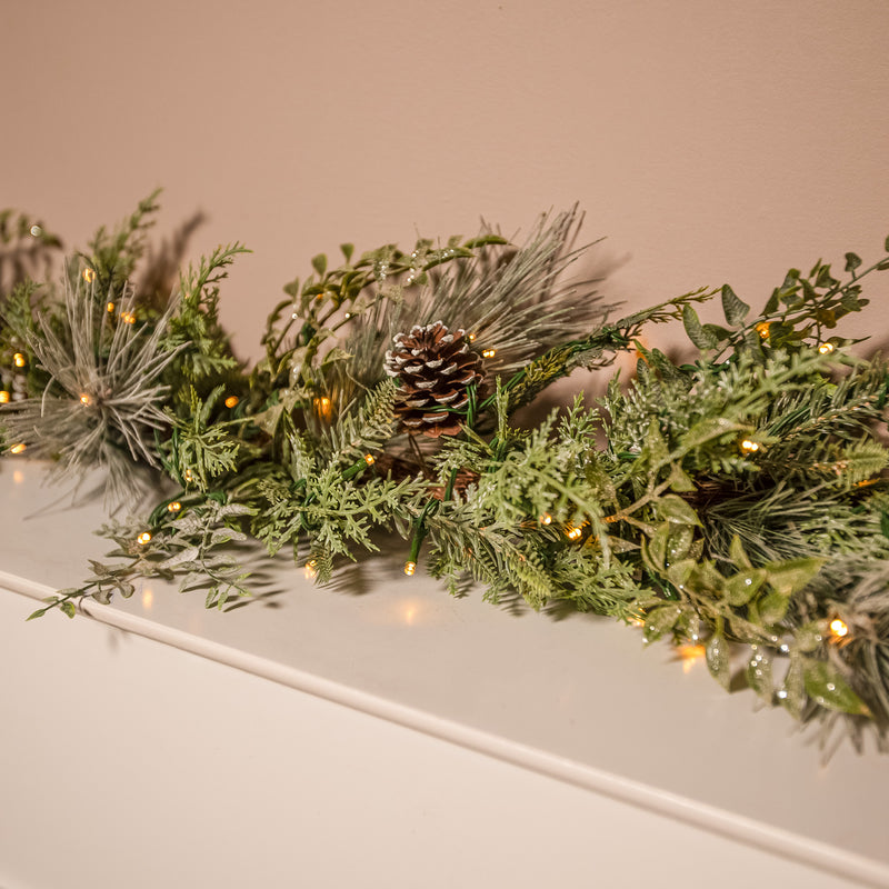 The Christmas Centre Arctic Forest 6ft (180cm) Prelit Christmas Garland with Warm White Battery Operated LED Lights - Image 3