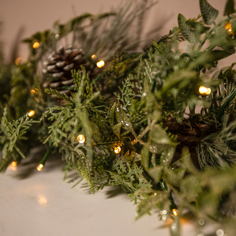 The Christmas Centre Arctic Forest 6ft (180cm) Prelit Christmas Garland with Warm White Battery Operated LED Lights - Image 2