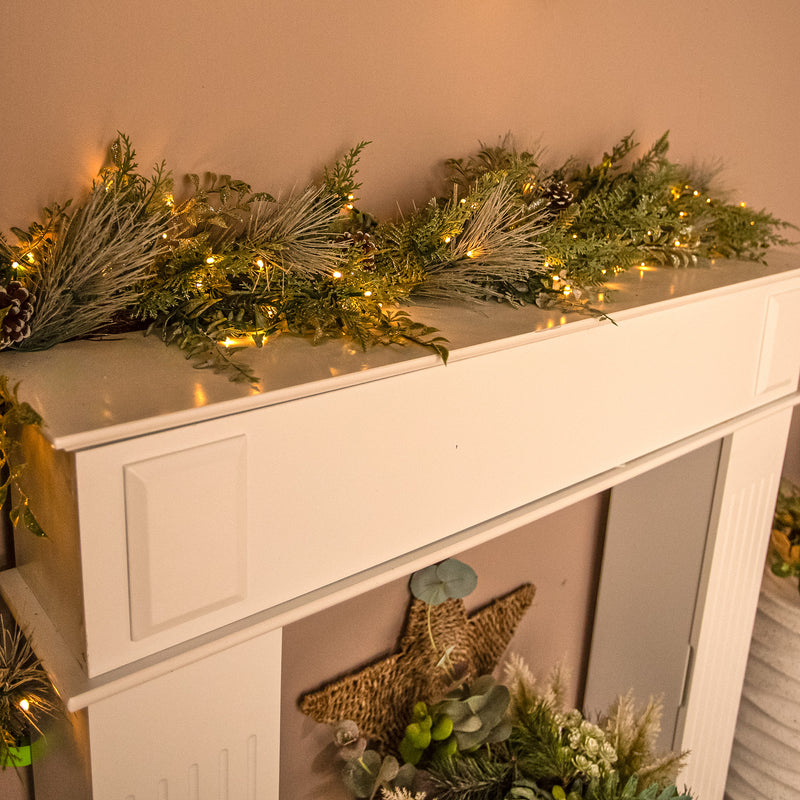 The Christmas Centre Arctic Forest 6ft (180cm) Prelit Christmas Garland with Warm White Battery Operated LED Lights - Image 7