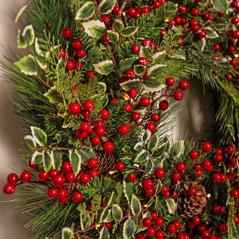 The Christmas Centre Yuletide Berry 26in (66cm) Prelit Christmas Wreath with Warm White Battery Operated LED Lights - Image 5