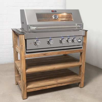 Draco Grills Teak Modular Outdoor Kitchen Barbecue Unit with 4 Burner Barbecue
