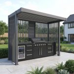 Bracken Outdoors Grey Aluminium BBQ Pergola with Linear Laser Cut Privacy Panels