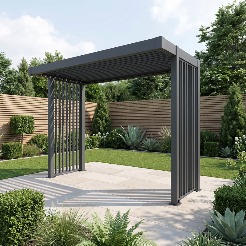 Bracken Outdoors Grey Aluminium BBQ Pergola with Linear Laser Cut Privacy Panels - Image 4
