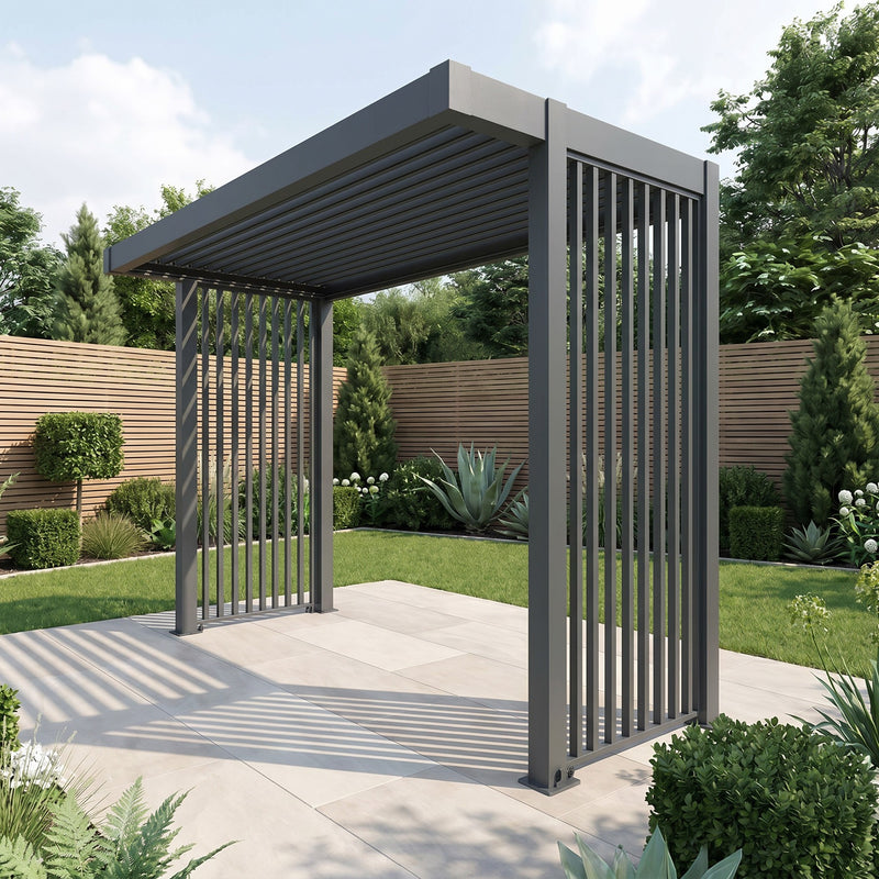 Bracken Outdoors Grey Aluminium BBQ Pergola with Linear Laser Cut Privacy Panels - Image 6