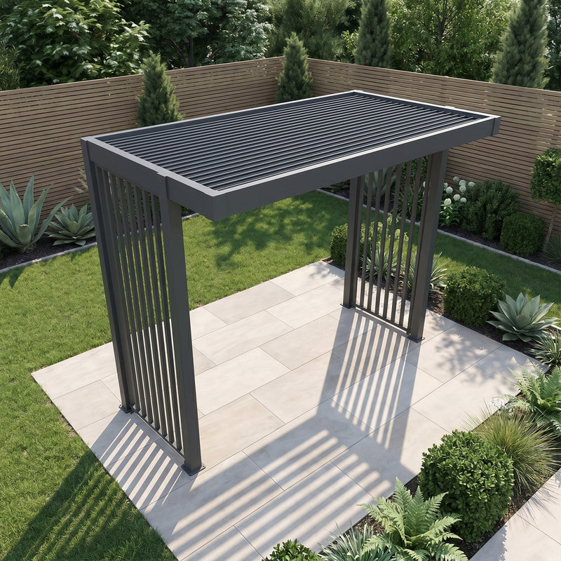 Bracken Outdoors Grey Aluminium BBQ Pergola with Linear Laser Cut Privacy Panels - Image 5