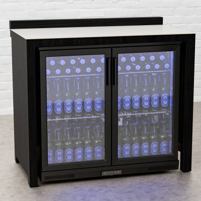 Draco Grills Teak Carbon Line Black Double Fridge Cabinet with Ceramic Top