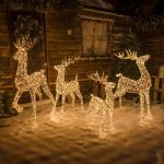 Pre-Lit Christmas Gold Laser Lit Reindeer Family with Warm White LED Micro-Lights