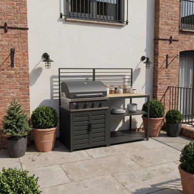 Draco Grills Scandic Modular 4 Burner Barbecue Cabinet with Double Shelf Unit