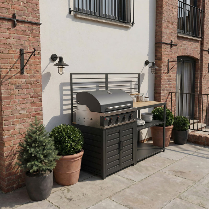 Draco Grills Scandic Modular 4 Burner Barbecue Cabinet with Double Shelf Unit - Image 2