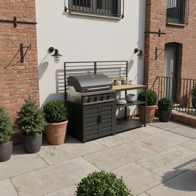 Draco Grills Scandic Modular 4 Burner Barbecue Cabinet with Double Shelf Unit - Image 3