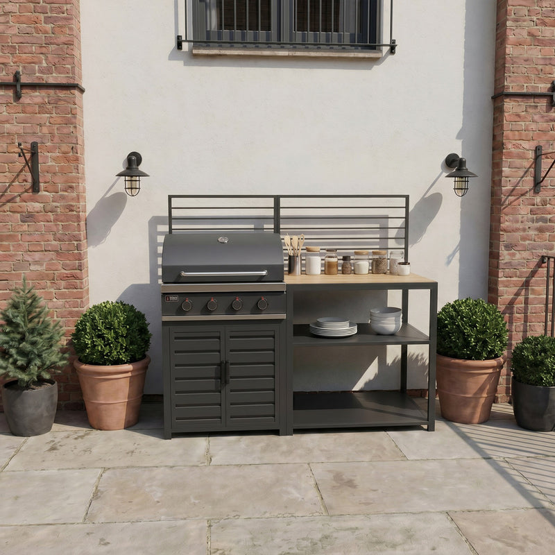 Draco Grills Scandic Modular 4 Burner Barbecue Cabinet with Double Shelf Unit - Image 4
