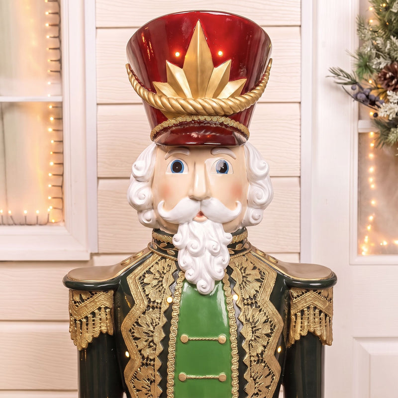 5ft Large Traditional Christmas Nutcracker Soldier - Dark Green, Red and Black with LED Lights - Image 5