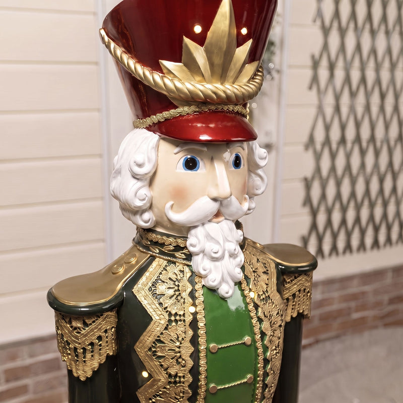 5ft Large Traditional Christmas Nutcracker Soldier - Dark Green, Red and Black with LED Lights - Image 6