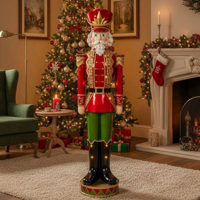 5ft Large Traditional Christmas Nutcracker Soldier - Red and Green with LED Lights
