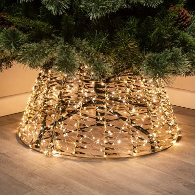 Pre-Lit Christmas Gold Laser Light-Up Tree Skirt 71cm with 600 Warm White LED Micro-Lights