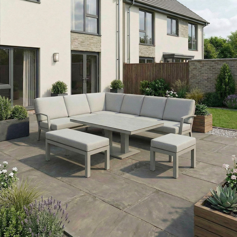 Bracken Outdoors Miami Stone Aluminium Rectangular Corner Set with Adjustable Table, Bench & Stool - Image 4