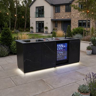 Draco Grills Horizon Sintered Stone Outdoor Kitchen Island with 4 Burner Barbecue